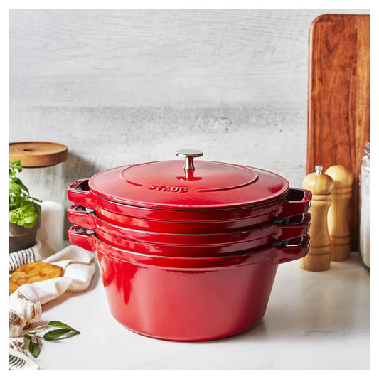 4-pc Stackable Cookware Set, Cherry, Cast Iron