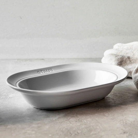 10-inch, oval serving dish, White