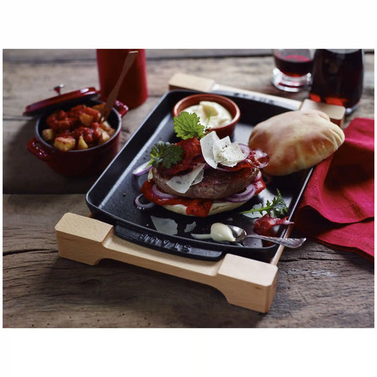 13-inch x 9-inch, Rectangular Serving Dish With Wood Base, Matte Black