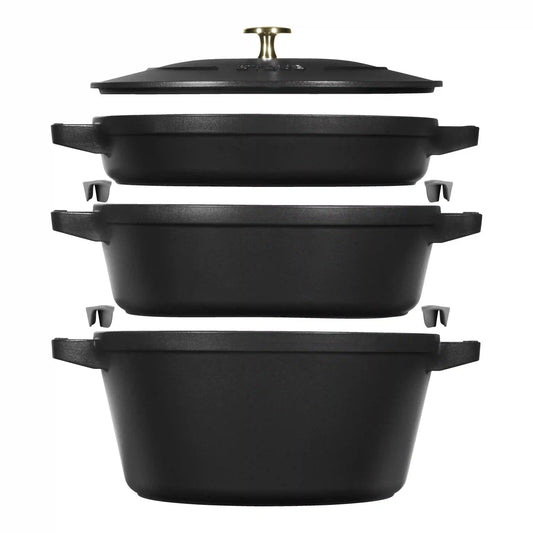 4-pc Stackable Cookware Set, Matte Black, Cast Iron
