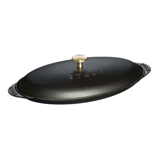 12.25 inch, Oval, Covered Fish Pan, Matte Black