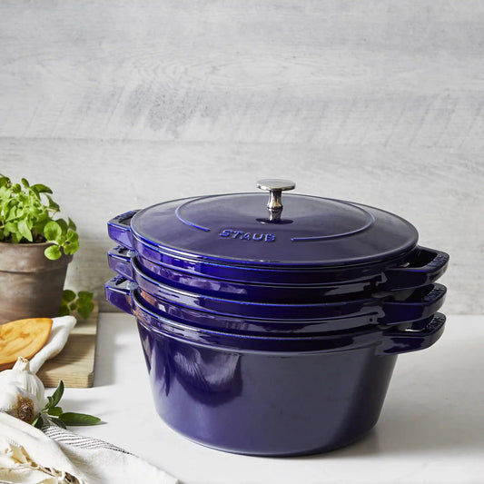4-pc Stackable Cookware Set, Dark Blue, Cast Iron